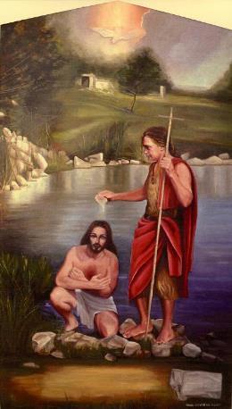 Battesimo di Gesù,Quadro olio su tela 230x130