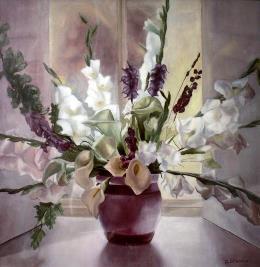 Gladioli bianchi,Quadro olio su tela 60x70,collezione privata