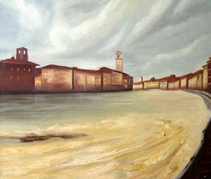Piena dell'Arno,Quadro olio su tela 60x70
