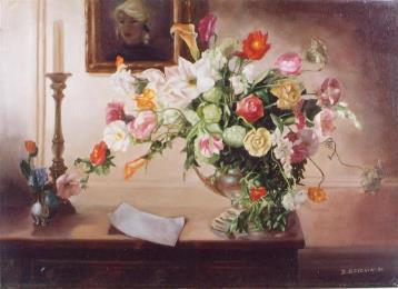 Fiori con lettera,Quadro olio su tela 60x70
