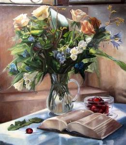 Fiori in cristallo,Quadro olio su tela 60x70