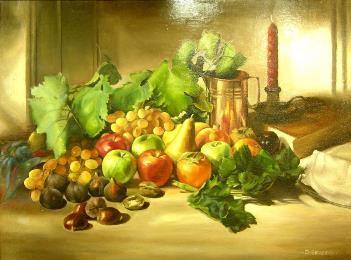Natura silente con cappello,Quadro olio su tela 70x90