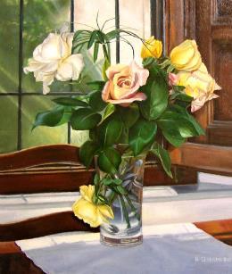 Profumo di Rose,Quadro olio su tela 60x70