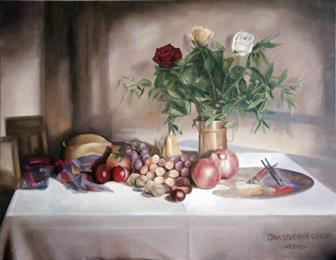 Tre Rose di Autunno,Quadro olio su tela 70x90